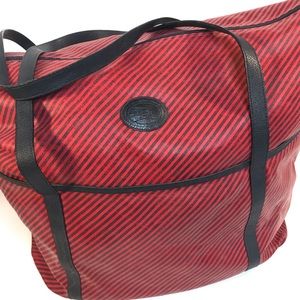 Vintage Gucci Travel Bag Red & Navy Striped Leather Logo Weekender Duffel Large